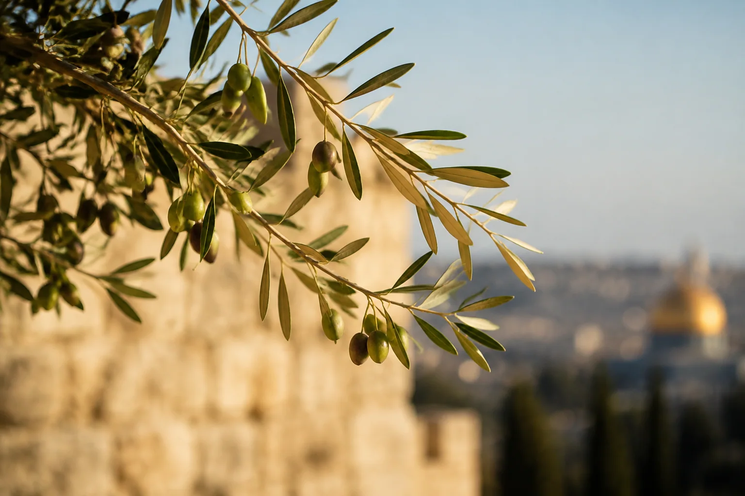 Illustration of olive branches in warm sunlight